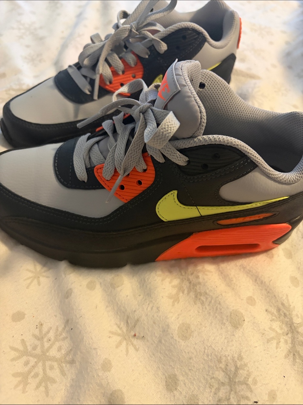 Nike Kids Gray Sneakers with Neon Yellow and Orange Accents